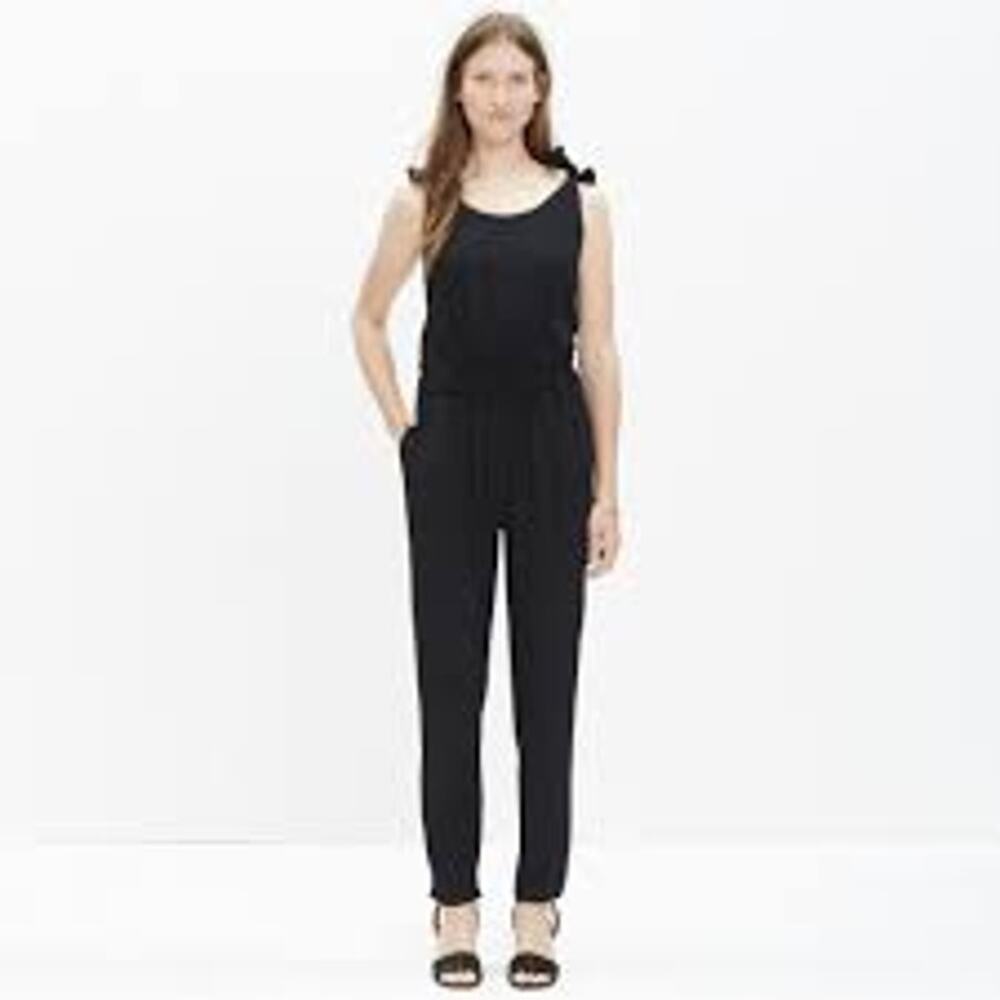Madewell Womens Tie Shoulder Jumpsuit Summer Casual Vacation Black Basics XS